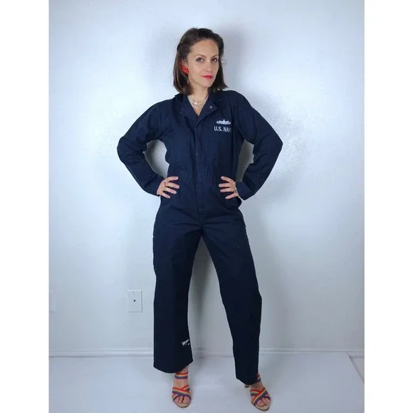 vintage US NAVY COVERALLS womens Md/L/36R military boiler suit sailor utility